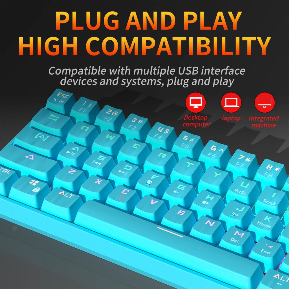 MK61 USB Gaming Esports Mechanical Keyboard 61 Key Red Axis Wired Detachable Cable RGB Backlight Hot Swap