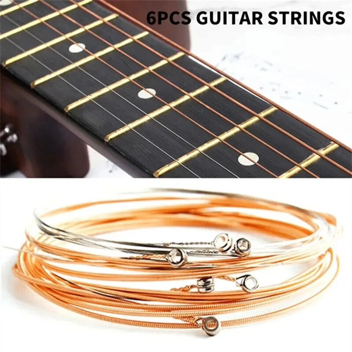 Acoustic Guitar Strings (6-Piece Set) High Carbon Steel Core with Rust-Resistant Coating, Warm & Rich Tone