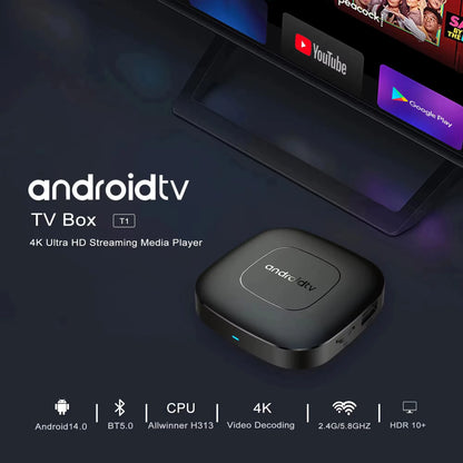 Android16 Smart Home Theater TV Box Allwinnerh313 Google Assistant Netflix Streaming Bluetooth Media Player 2G16G 2.4G5G Wifi T1