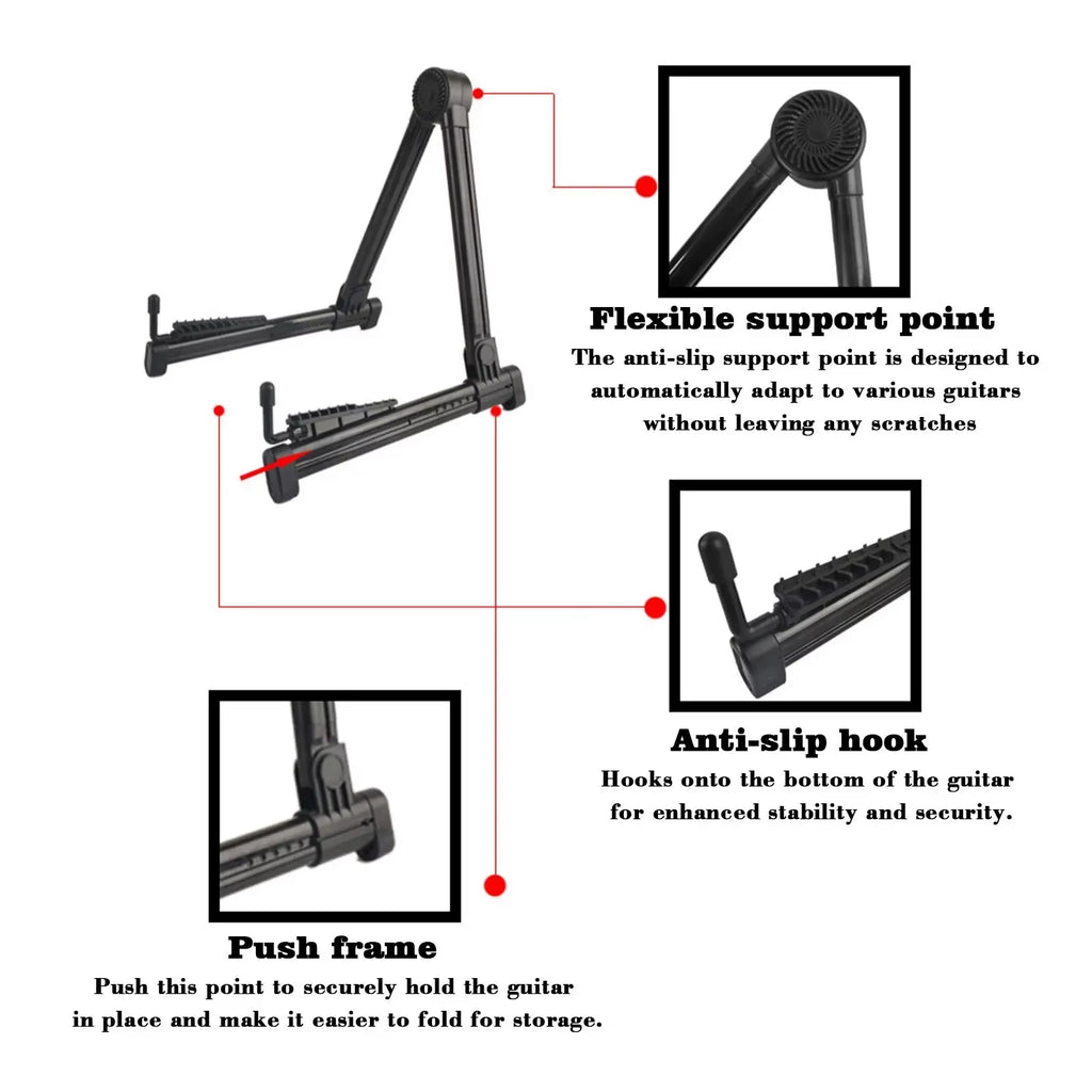 Guitar Stand Folding a Frame Floor Universal ABS for Acoustic Classical Electric Bass Guitars Banjo Ukulele Portable