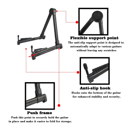 Guitar Stand Folding a Frame Floor Universal ABS for Acoustic Classical Electric Bass Guitars Banjo Ukulele Portable