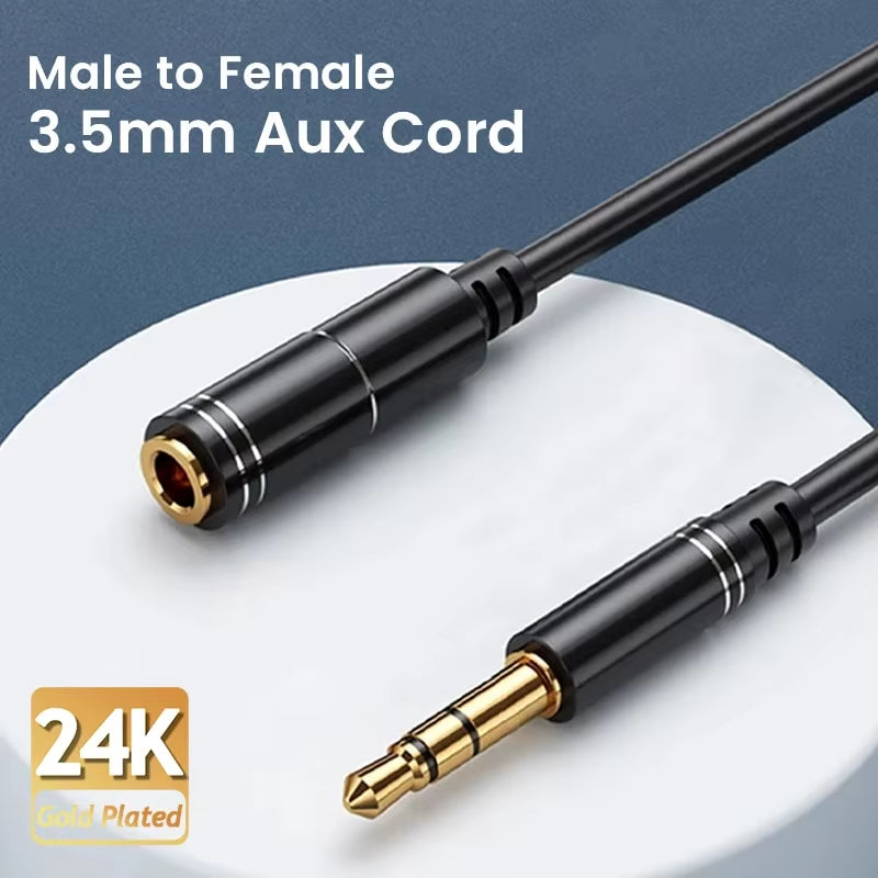 3.5Mm Extension Cable Headphone Extension Cable Gold Plated Aux Cable Audio Stereo Jack Male to Female TRS Cord 1M 5M