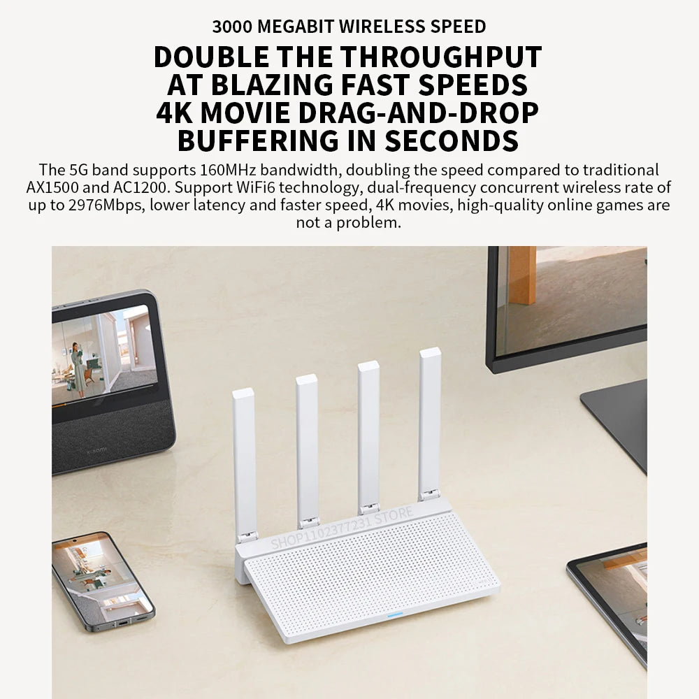 2024 NEW Original  AX3000T Router 5Ghz 160Mhz Broadband 1.3Ghz Processor High Speed NFC Connection for Home Office Games