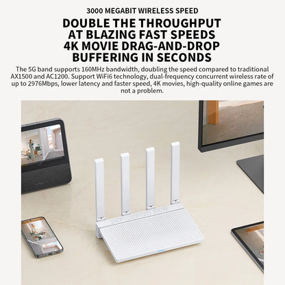 2024 NEW Original  AX3000T Router 5Ghz 160Mhz Broadband 1.3Ghz Processor High Speed NFC Connection for Home Office Games