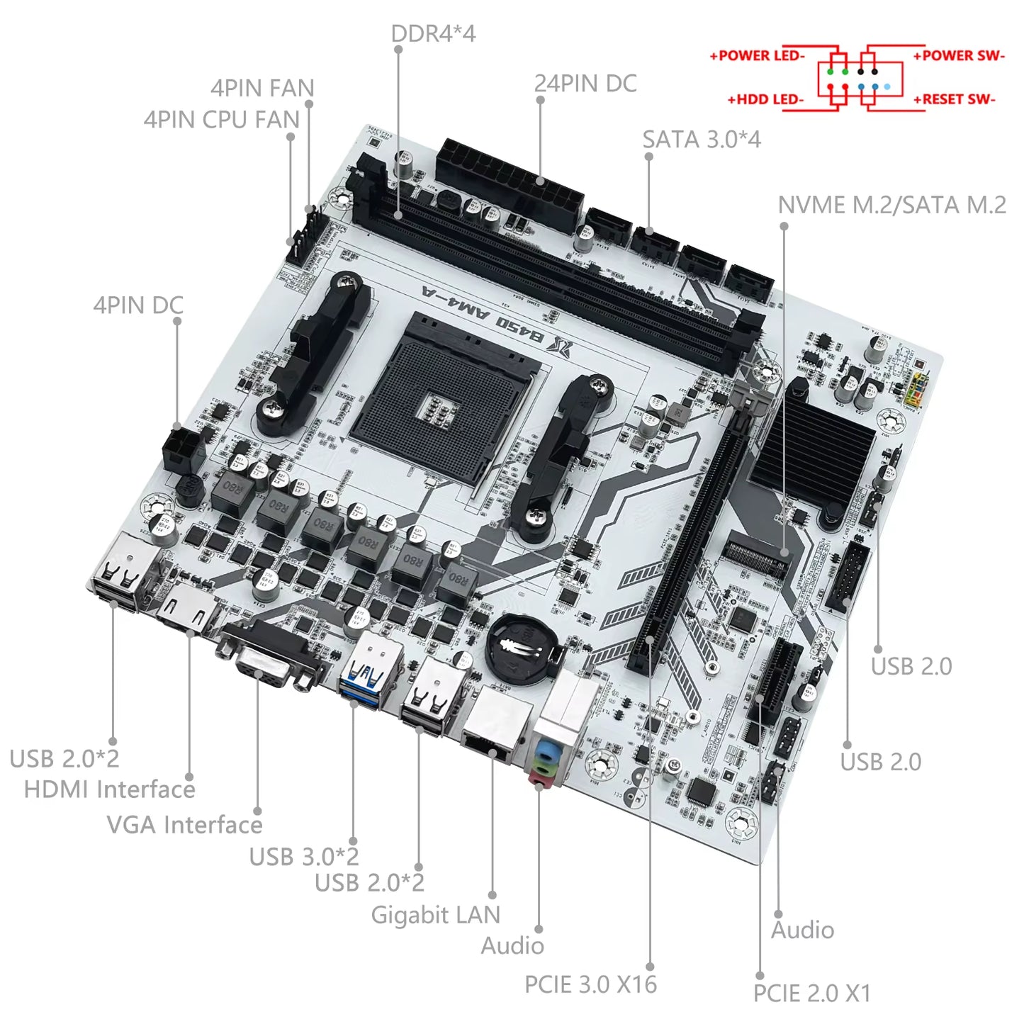 B450 Motherboard AMD Processor Dual-Channel DDR4 Memory AM4 Mainboard M.2 NVME (Supports Ryzen 5500 5600 5600G CPU)