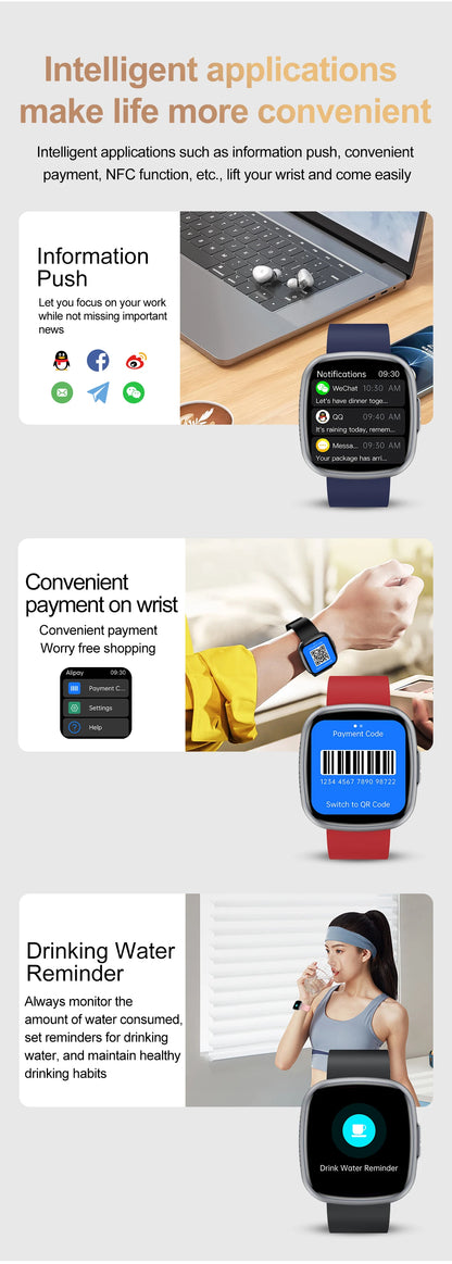 ET593 Bluetooth Calling Smart Watch 1.75" Full Touch Screen IP68 Fitness Tracker for Android iOS with SpO2 HR Sleep