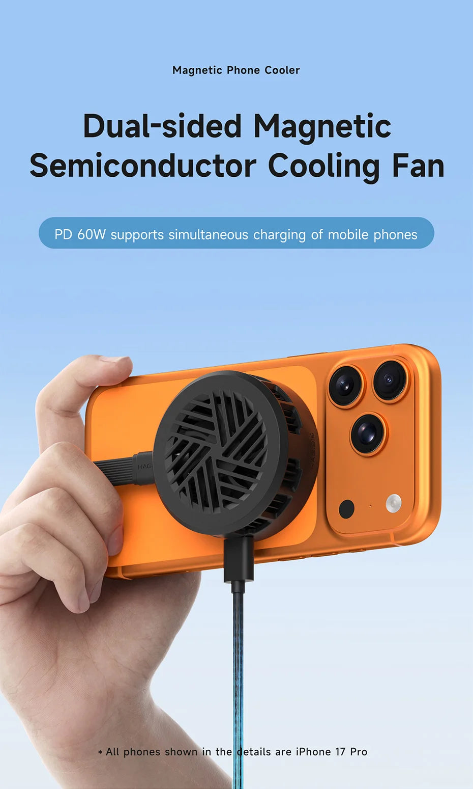 Hagibis Magnetic Cell Phone Cooler Double-sided Magnetic Semiconductor Cooling Fan Phone Radiator for Gaming Live Streaming Vlog