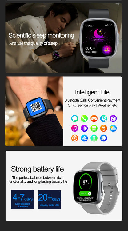 ET593 Bluetooth Calling Smart Watch 1.75" Full Touch Screen IP68 Fitness Tracker for Android iOS with SpO2 HR Sleep
