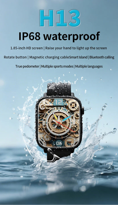 LAXASFIT 2026 New IP68 Waterproof Smart Watch Large Screen Bluetooth Call Heart Rate Blood Pressure Blood Oxygen Magnetic Charge