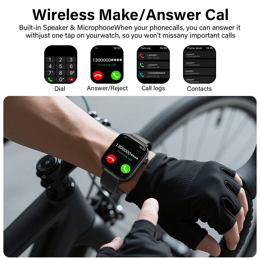 LAXASFIT 2026 New IP68 Waterproof Smart Watch Large Screen Bluetooth Call Heart Rate Blood Pressure Blood Oxygen Magnetic Charge