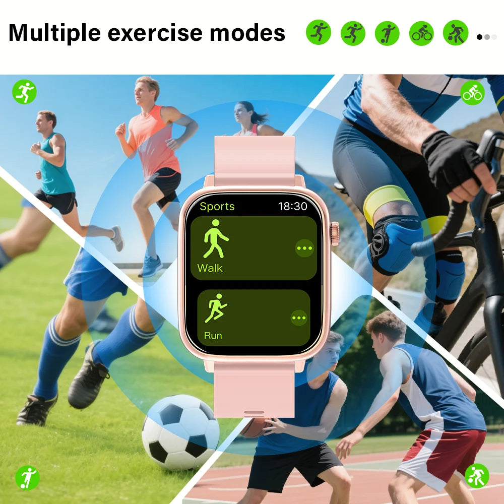 LAXASFIT 2026 New IP68 Waterproof Smart Watch Large Screen Bluetooth Call Heart Rate Blood Pressure Blood Oxygen Magnetic Charge