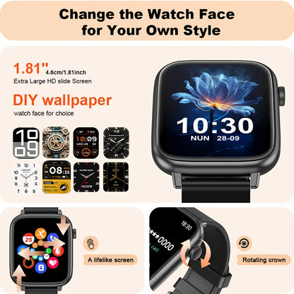 LAXASFIT 2026 New IP68 Waterproof Smart Watch Large Screen Bluetooth Call Heart Rate Blood Pressure Blood Oxygen Magnetic Charge