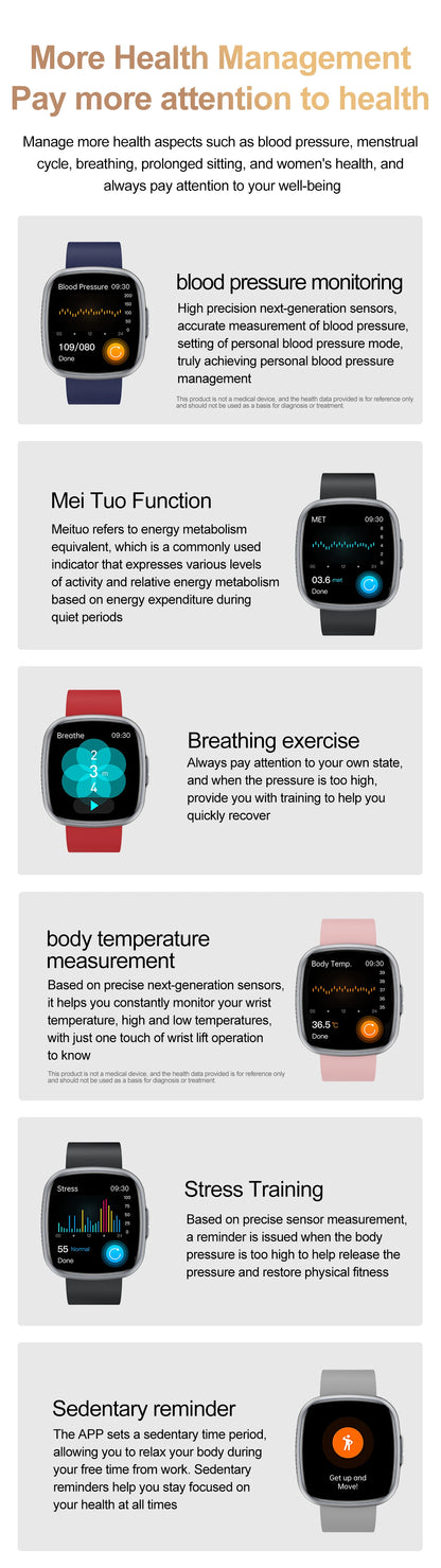 ET593 Bluetooth Calling Smart Watch 1.75" Full Touch Screen IP68 Fitness Tracker for Android iOS with SpO2 HR Sleep