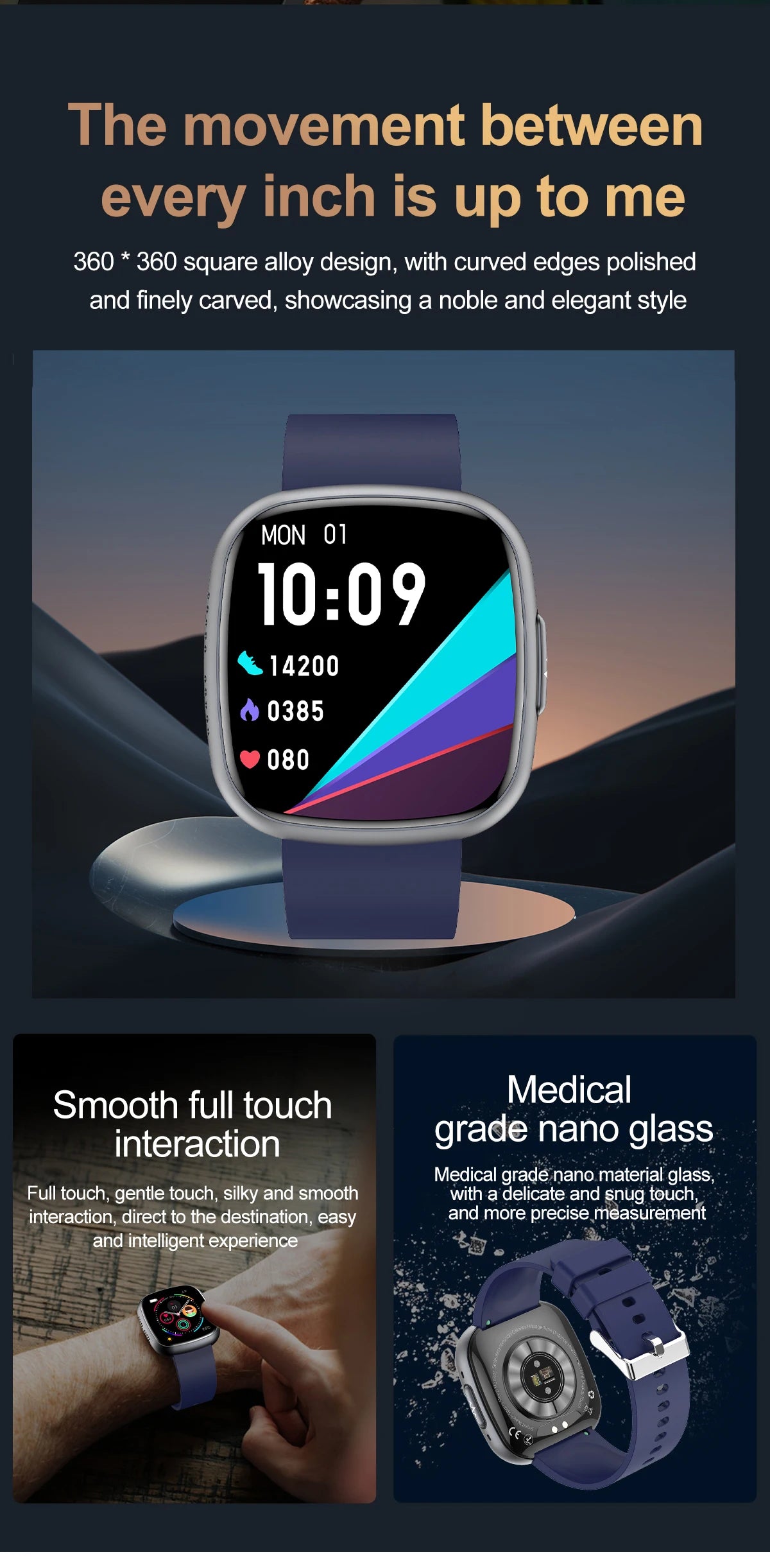 ET593 Bluetooth Calling Smart Watch 1.75" Full Touch Screen IP68 Fitness Tracker for Android iOS with SpO2 HR Sleep