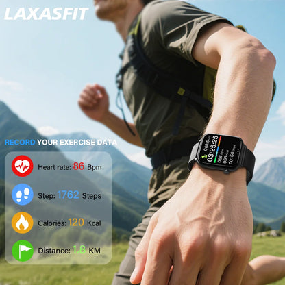 LAXASFIT 2026 New IP68 Waterproof Smart Watch Large Screen Bluetooth Call Heart Rate Blood Pressure Blood Oxygen Magnetic Charge