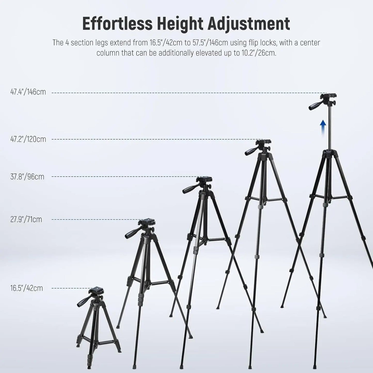 Aluminium Travel Tripod TP53 – Lightweight Portable Phone & Camera Stand with 360° Pan Head, Height Adjustable Legs & Phone Mount for Vlogging, Streaming & Photography | VoltNest - VoltNest
