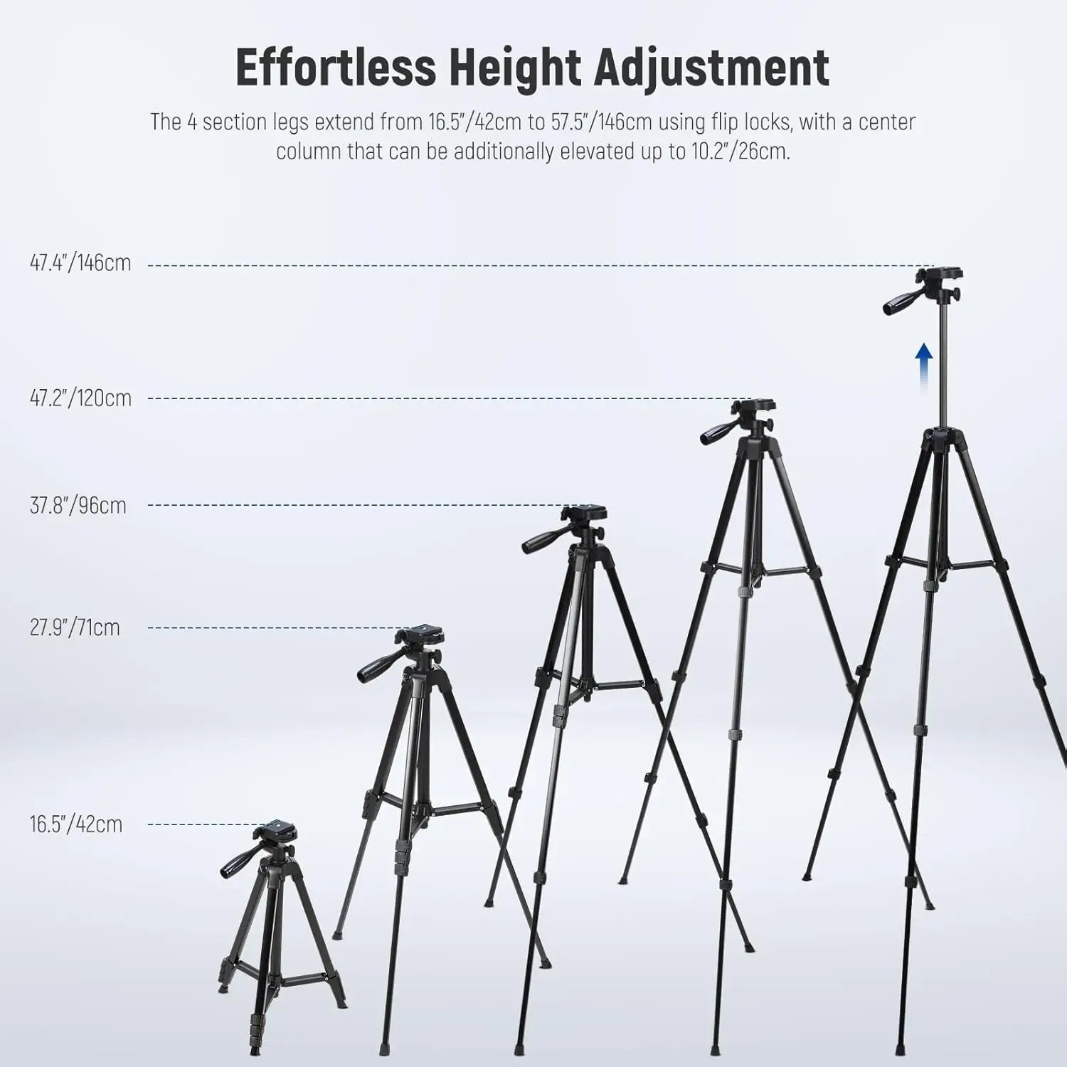 Aluminium Travel Tripod TP53 – Lightweight Portable Phone & Camera Stand with 360° Pan Head, Height Adjustable Legs & Phone Mount for Vlogging, Streaming & Photography | VoltNest - VoltNest