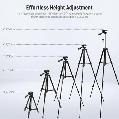 Aluminium Travel Tripod TP53 – Lightweight Portable Phone & Camera Stand with 360° Pan Head, Height Adjustable Legs & Phone Mount for Vlogging, Streaming & Photography | VoltNest - VoltNest