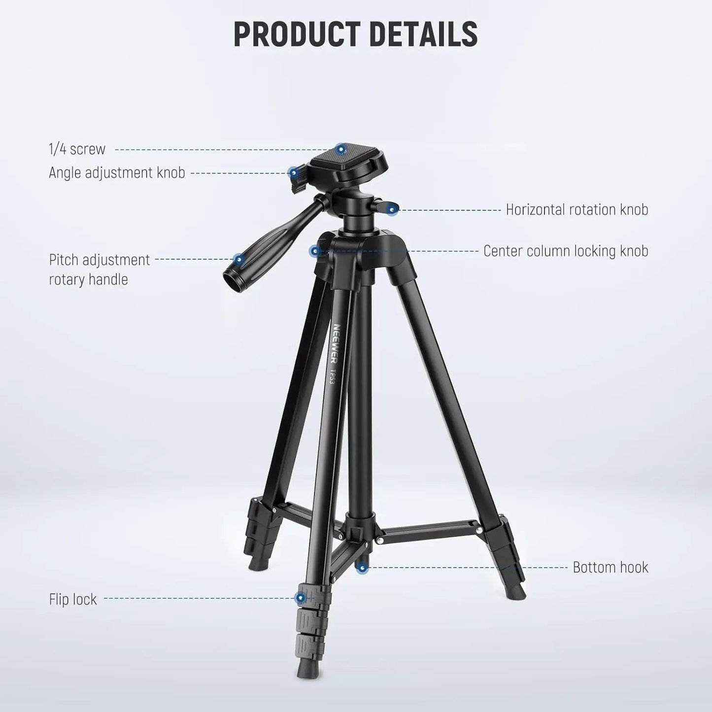 Aluminium Travel Tripod TP53 – Lightweight Portable Phone & Camera Stand with 360° Pan Head, Height Adjustable Legs & Phone Mount for Vlogging, Streaming & Photography | VoltNest - VoltNest