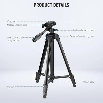 Aluminium Travel Tripod TP53 – Lightweight Portable Phone & Camera Stand with 360° Pan Head, Height Adjustable Legs & Phone Mount for Vlogging, Streaming & Photography | VoltNest - VoltNest