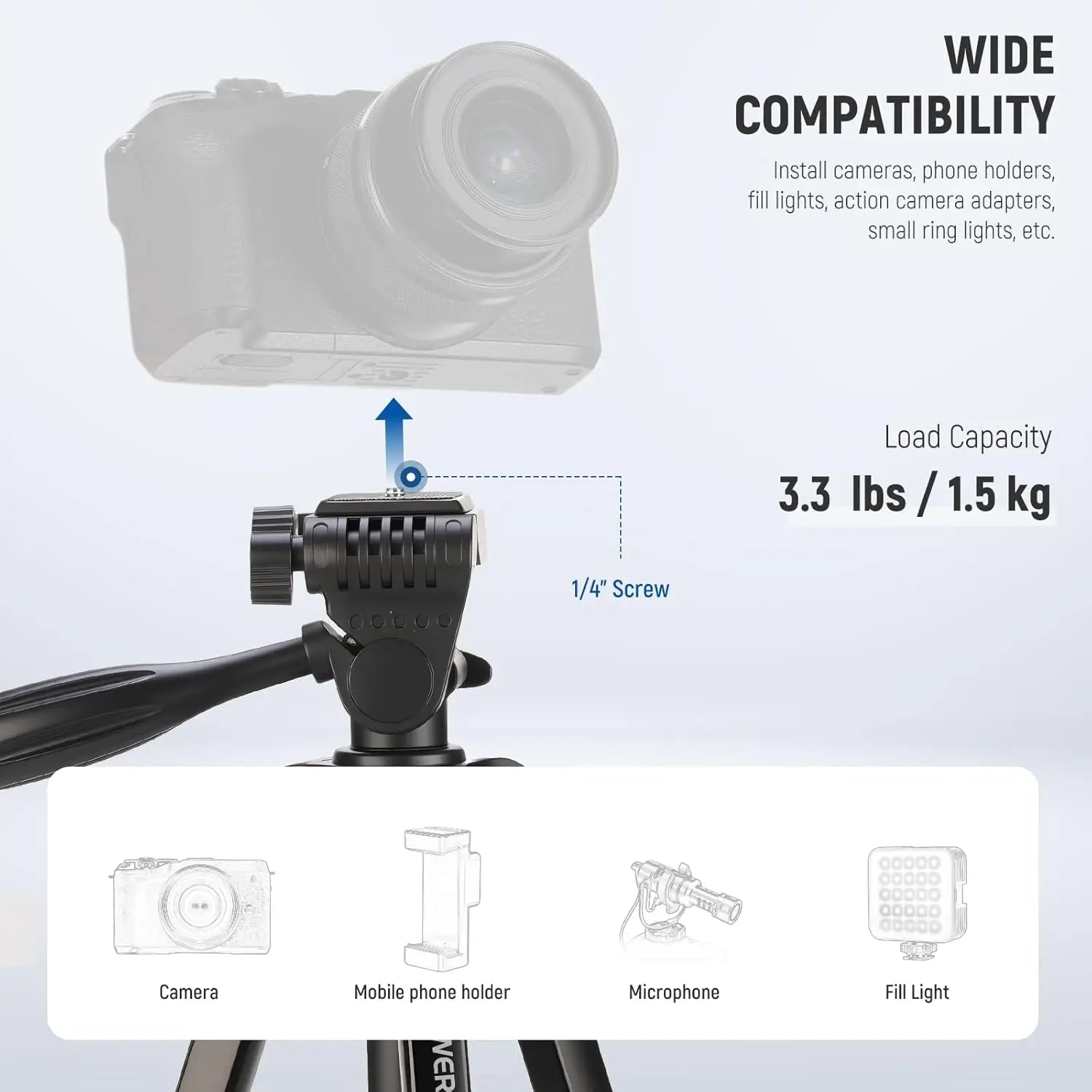 Aluminium Travel Tripod TP53 – Lightweight Portable Phone & Camera Stand with 360° Pan Head, Height Adjustable Legs & Phone Mount for Vlogging, Streaming & Photography | VoltNest - VoltNest