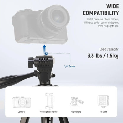 Aluminium Travel Tripod TP53 – Lightweight Portable Phone & Camera Stand with 360° Pan Head, Height Adjustable Legs & Phone Mount for Vlogging, Streaming & Photography | VoltNest - VoltNest