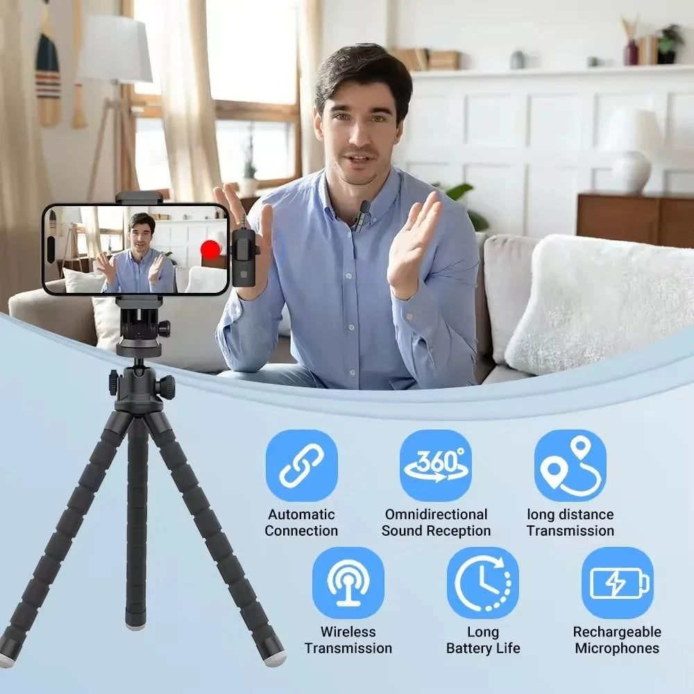 Mini Wireless Lavalier Microphone Noise Cancelling for Iphone Android Cameras - Portable Wireless Mic for Live Interviews