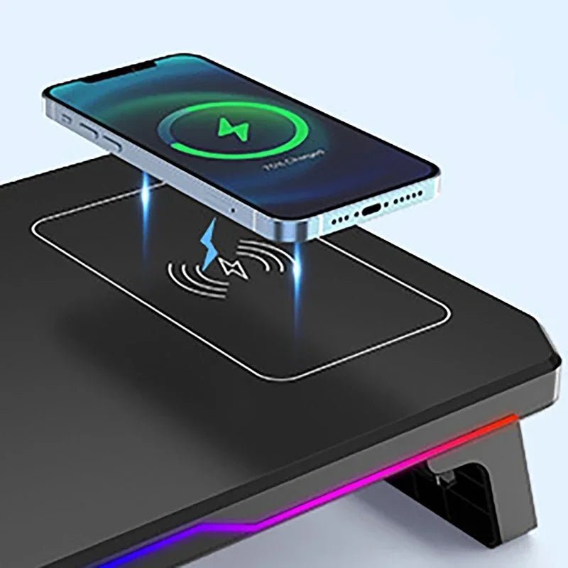 Computer Monitor Riser Stand-9V 2A Wireless Charging Power Input with RGB Lighting&3 USB+1 Type C Output Phone Magetic Charging - VoltNest