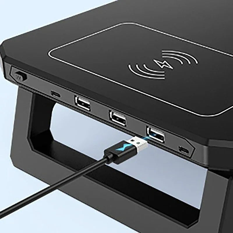 Computer Monitor Riser Stand-9V 2A Wireless Charging Power Input with RGB Lighting&3 USB+1 Type C Output Phone Magetic Charging - VoltNest