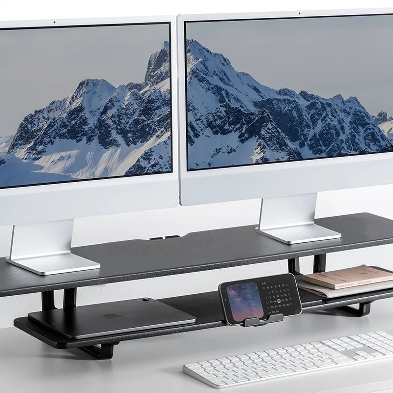 DeskRise Pro | Double-Layer Wooden Monitor Stand Riser with Storage Shelf – Computer Desk Organiser for PC, Laptop & Office Accessories VoltNest - VoltNest