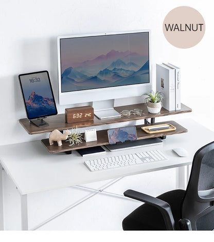 DeskRise Pro | Double-Layer Wooden Monitor Stand Riser with Storage Shelf – Computer Desk Organiser for PC, Laptop & Office Accessories VoltNest - VoltNest
