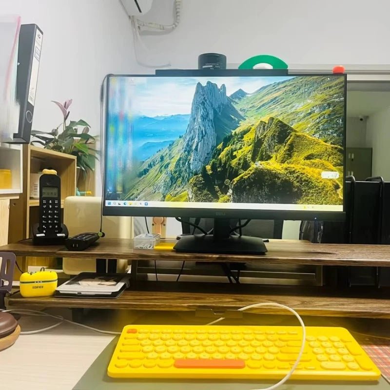 DeskRise Pro | Double-Layer Wooden Monitor Stand Riser with Storage Shelf – Computer Desk Organiser for PC, Laptop & Office Accessories VoltNest - VoltNest