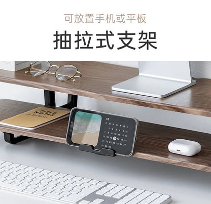 DeskRise Pro | Double-Layer Wooden Monitor Stand Riser with Storage Shelf – Computer Desk Organiser for PC, Laptop & Office Accessories VoltNest - VoltNest