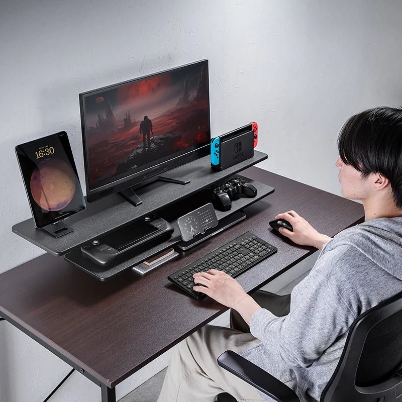 DeskRise Pro | Double-Layer Wooden Monitor Stand Riser with Storage Shelf – Computer Desk Organiser for PC, Laptop & Office Accessories VoltNest - VoltNest