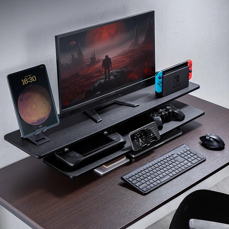 DeskRise Pro | Double-Layer Wooden Monitor Stand Riser with Storage Shelf – Computer Desk Organiser for PC, Laptop & Office Accessories VoltNest - VoltNest