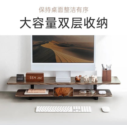 DeskRise Pro | Double-Layer Wooden Monitor Stand Riser with Storage Shelf – Computer Desk Organiser for PC, Laptop & Office Accessories VoltNest - VoltNest