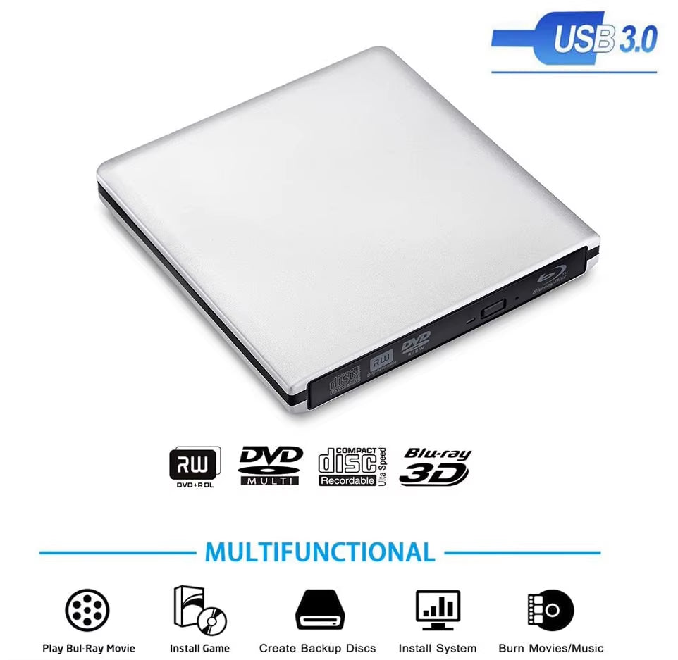 External USB3.0 Bluray Burner Writer Optical BD-RE Recorder 3D BD-ROM Blu-Ray Reader Bluray Play DVD Recorder for Laptop/Desktop