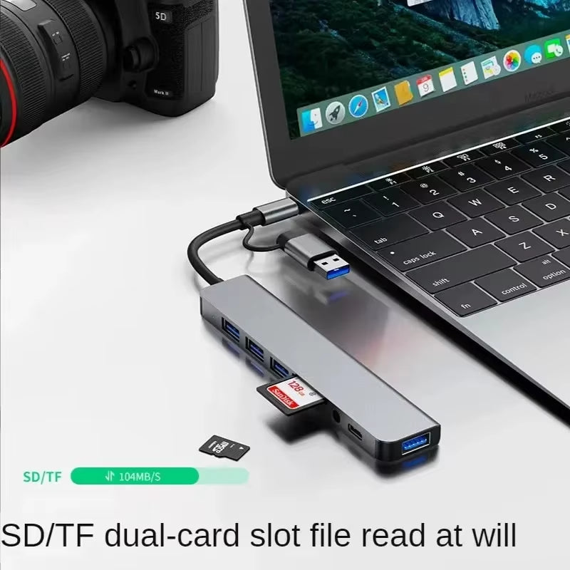 8 in 2 USB HUB with Splitter Card Reader, USB C Port, USB 3.0 / 2.0, SD/TF Splitter Card Reader, Docking Station