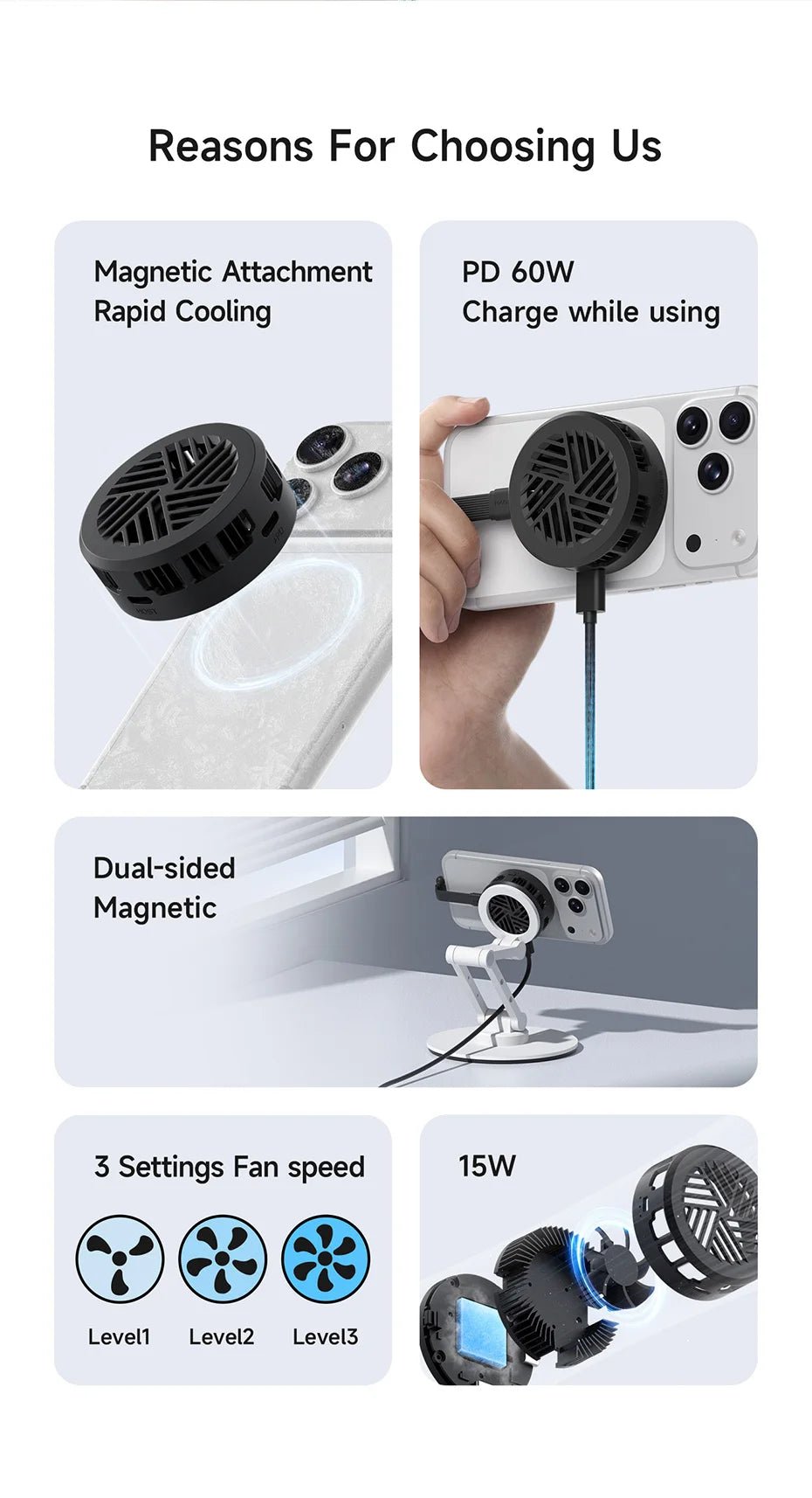 Hagibis Magnetic Cell Phone Cooler Double-sided Magnetic Semiconductor Cooling Fan Phone Radiator for Gaming Live Streaming Vlog - VoltNest