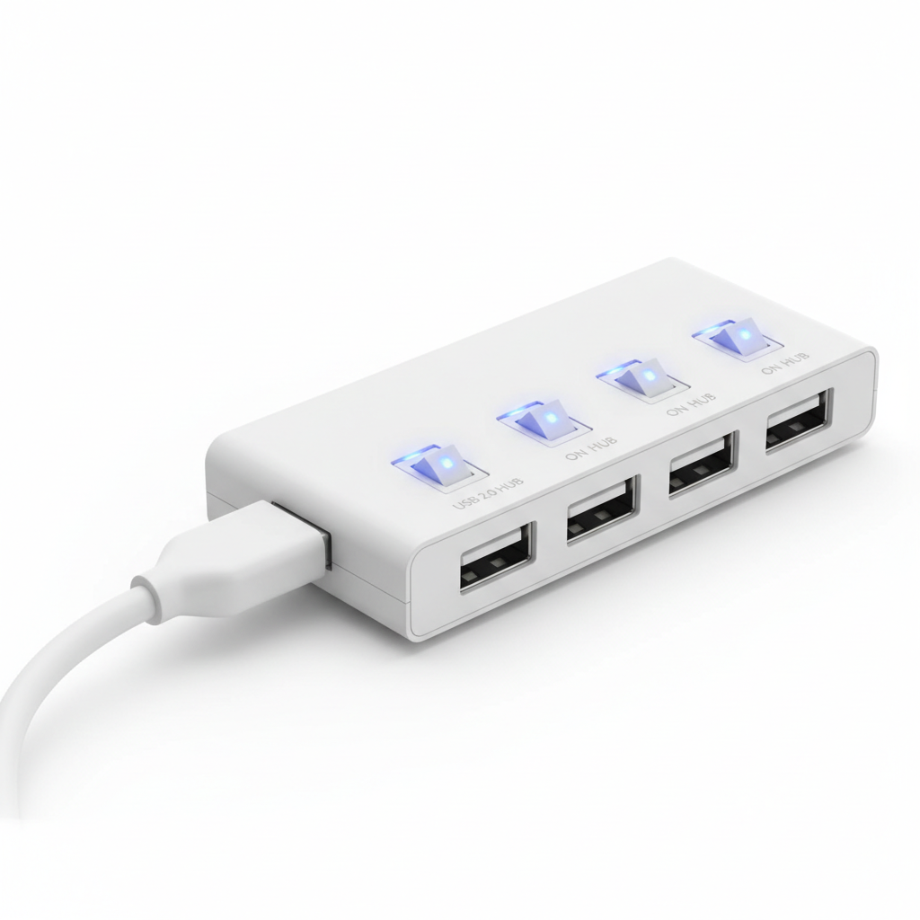 USB 2.0 hub LED indicator lights close-up