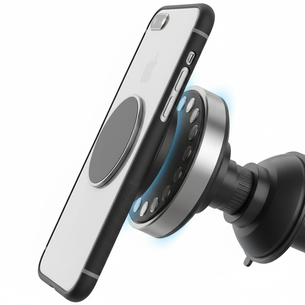 Magnetic car phone holder grip close-up