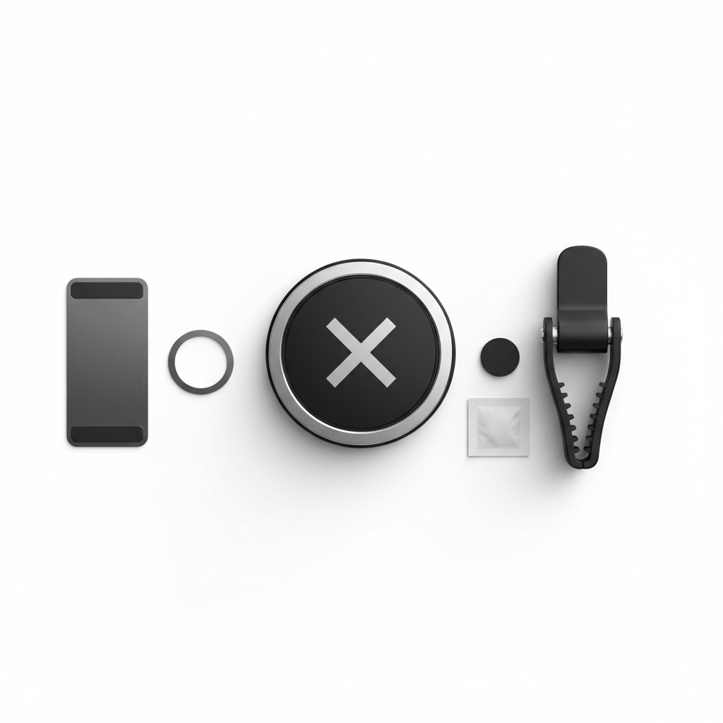 Magnetic car phone holder components flat lay