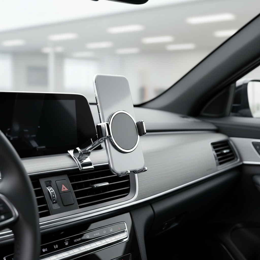 Magnetic car phone holder silver chrome