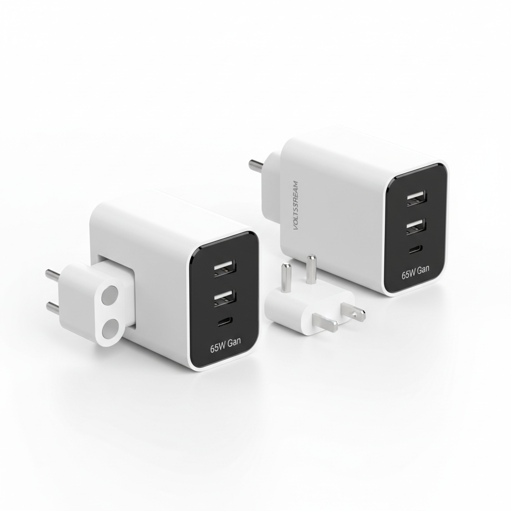 65W GaN USB-C fast charger 3-in-1 multi-port wall adapter