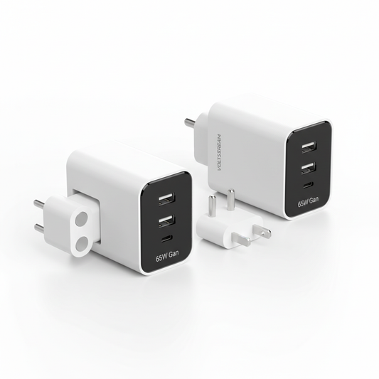 65W GaN USB-C fast charger 3-in-1 multi-port wall adapter