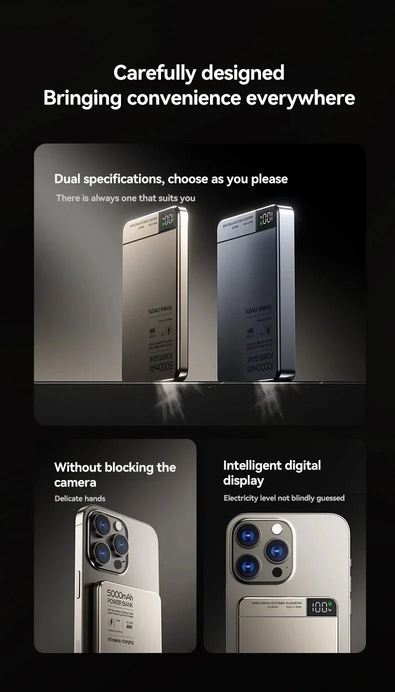 Magnetic Wireless Power Bank 5000mAh / 10000mAh | MagSafe, PD 20W, Digital Display | VoltNest - VoltNest