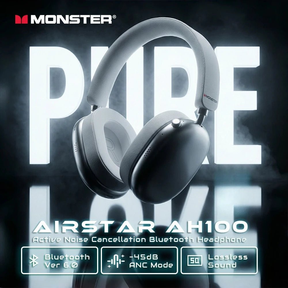 Monster Airstar AH100 ANC Bluetooth 6.0 Over-Ear Headphone with Active Noise Canceling -45dB Powerful Bass Wireless/Wire Headset - VoltNest