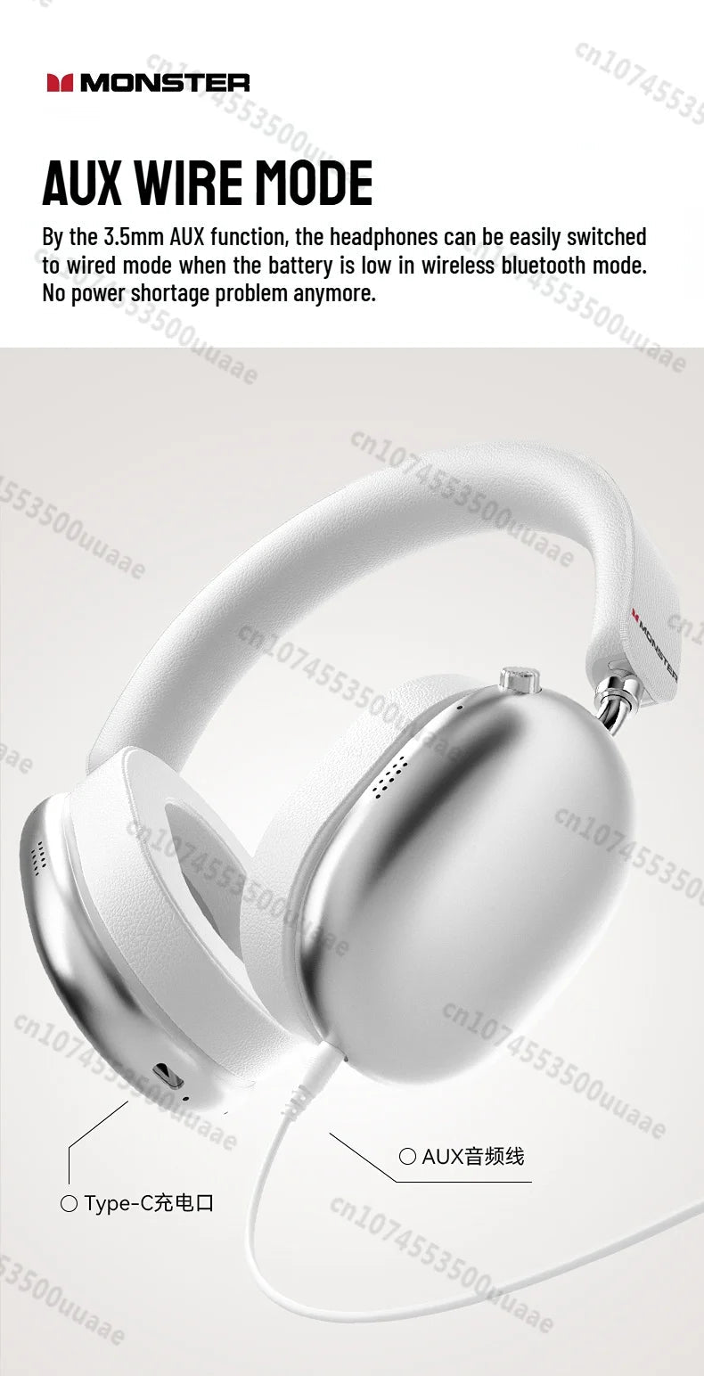 Monster Airstar AH100 ANC Bluetooth 6.0 Over-Ear Headphone with Active Noise Canceling -45dB Powerful Bass Wireless/Wire Headset - VoltNest