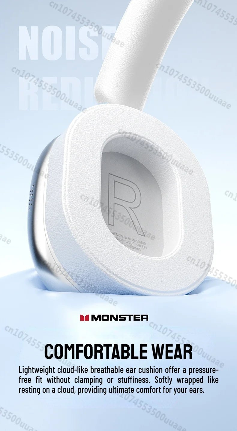 Monster Airstar AH100 ANC Bluetooth 6.0 Over-Ear Headphone with Active Noise Canceling -45dB Powerful Bass Wireless/Wire Headset - VoltNest