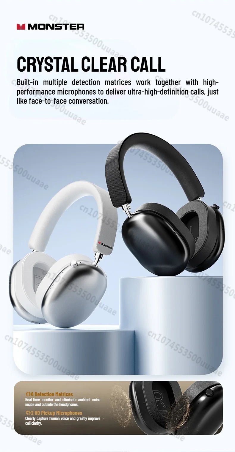 Monster Airstar AH100 ANC Bluetooth 6.0 Over-Ear Headphone with Active Noise Canceling -45dB Powerful Bass Wireless/Wire Headset - VoltNest
